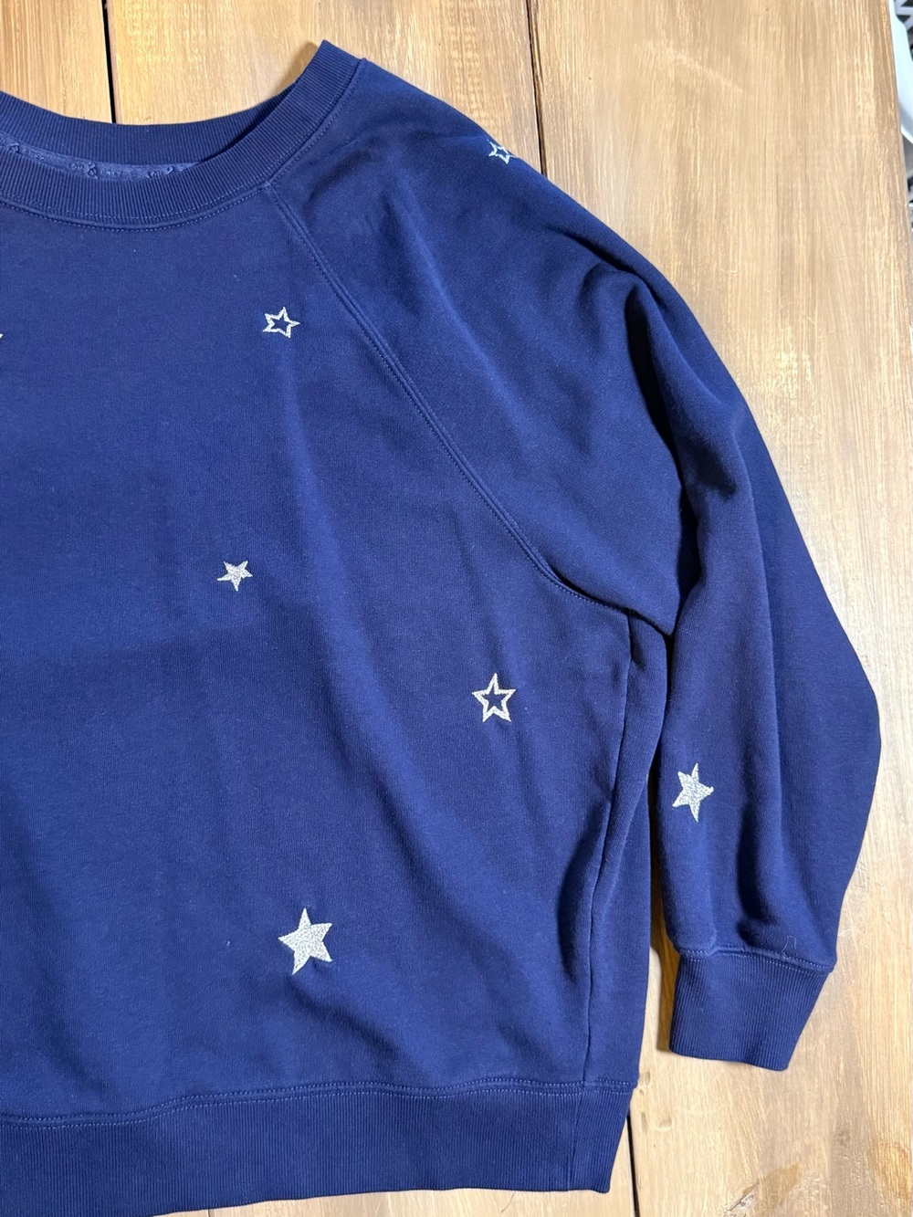 Lou & Grey Navy Star Sweatshirt Embroidered Stars Relaxed Cozy Pullover Top XL - Picture 3 of 7